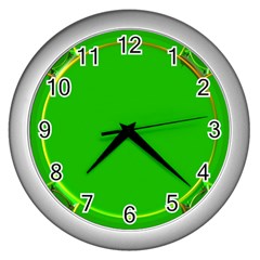 Green Circle Fractal Frame Wall Clocks (silver)  by Simbadda