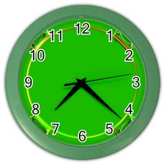 Green Circle Fractal Frame Color Wall Clocks by Simbadda