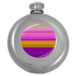 Stripes Colorful Background Colorful Pink Red Purple Green Yellow Striped Wallpaper Round Hip Flask (5 oz) Front