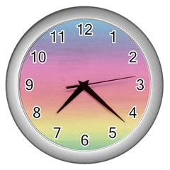 Watercolor Paper Rainbow Colors Wall Clocks (silver) 