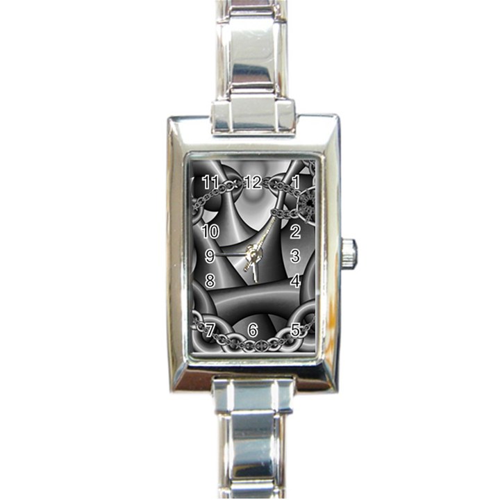 Grey Fractal Background With Chains Rectangle Italian Charm Watch