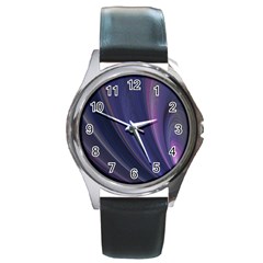 A Pruple Sweeping Fractal Pattern Round Metal Watch by Simbadda