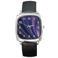 A Pruple Sweeping Fractal Pattern Square Metal Watch by Simbadda