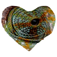 Macro Of The Eye Of A Chameleon Large 19  Premium Heart Shape Cushions by Simbadda