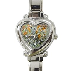 Macro Of Chameleon Skin Texture Background Heart Italian Charm Watch by Simbadda