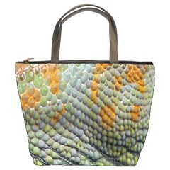 Macro Of Chameleon Skin Texture Background Bucket Bags by Simbadda