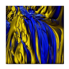 Blue And Gold Fractal Lava Face Towel by Simbadda