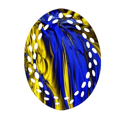 Blue And Gold Fractal Lava Ornament (oval Filigree)