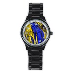 Blue And Gold Fractal Lava Stainless Steel Round Watch Front