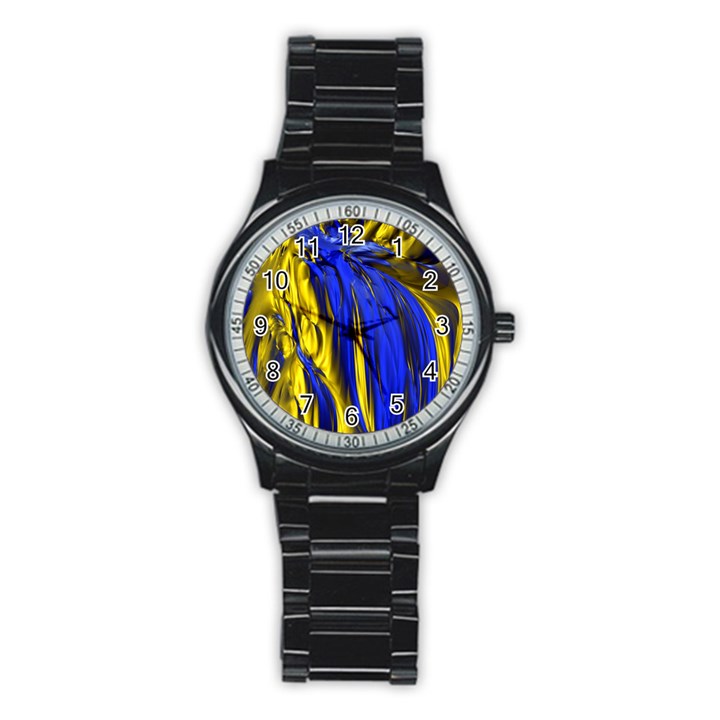 Blue And Gold Fractal Lava Stainless Steel Round Watch