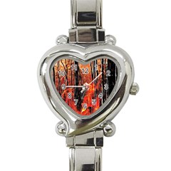 Forest Fire Fractal Background Heart Italian Charm Watch by Simbadda
