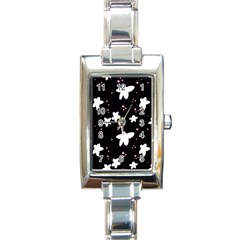 Square Pattern Black Big Flower Floral Pink White Star Rectangle Italian Charm Watch