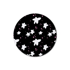 Square Pattern Black Big Flower Floral Pink White Star Rubber Coaster (round)  by Alisyart