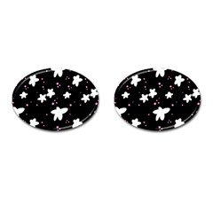 Square Pattern Black Big Flower Floral Pink White Star Cufflinks (oval) by Alisyart