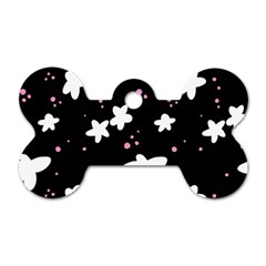 Square Pattern Black Big Flower Floral Pink White Star Dog Tag Bone (one Side) by Alisyart