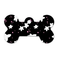 Square Pattern Black Big Flower Floral Pink White Star Dog Tag Bone (two Sides)