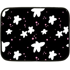 Square Pattern Black Big Flower Floral Pink White Star Fleece Blanket (mini)