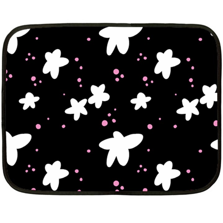 Square Pattern Black Big Flower Floral Pink White Star Double Sided Fleece Blanket (Mini) 