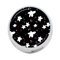 Square Pattern Black Big Flower Floral Pink White Star 4-port Usb Hub (two Sides) 