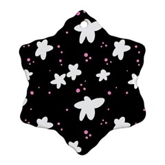 Square Pattern Black Big Flower Floral Pink White Star Ornament (snowflake)