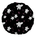 Square Pattern Black Big Flower Floral Pink White Star Large 18  Premium Round Cushions Front