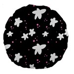 Square Pattern Black Big Flower Floral Pink White Star Large 18  Premium Round Cushions Back