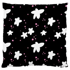 Square Pattern Black Big Flower Floral Pink White Star Large Flano Cushion Case (two Sides) by Alisyart