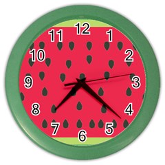 Watermelon Fan Red Green Fruit Color Wall Clocks by Alisyart