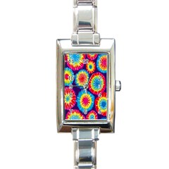 Tie Dye Circle Round Color Rainbow Red Purple Yellow Blue Pink Orange Rectangle Italian Charm Watch by Alisyart