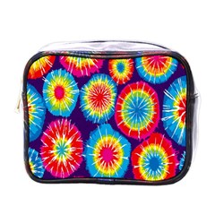 Tie Dye Circle Round Color Rainbow Red Purple Yellow Blue Pink Orange Mini Toiletries Bags