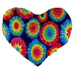 Tie Dye Circle Round Color Rainbow Red Purple Yellow Blue Pink Orange Large 19  Premium Heart Shape Cushions