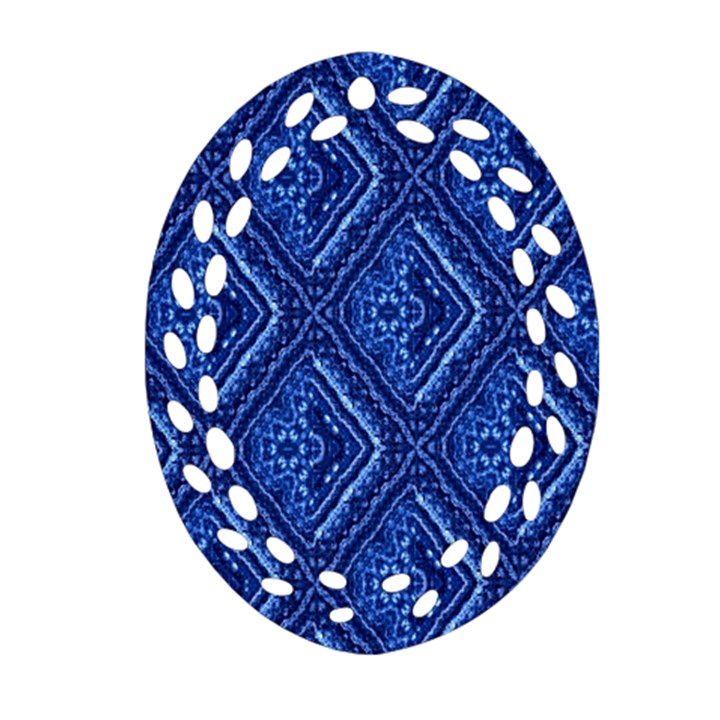 Blue Fractal Background Oval Filigree Ornament (Two Sides)