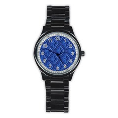 Blue Fractal Background Stainless Steel Round Watch by Simbadda