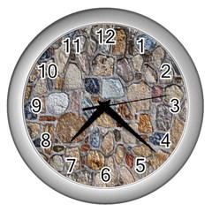 Multi Color Stones Wall Texture Wall Clocks (silver) 