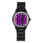 Fun Striped Background Design Pattern Stainless Steel Round Watch Front