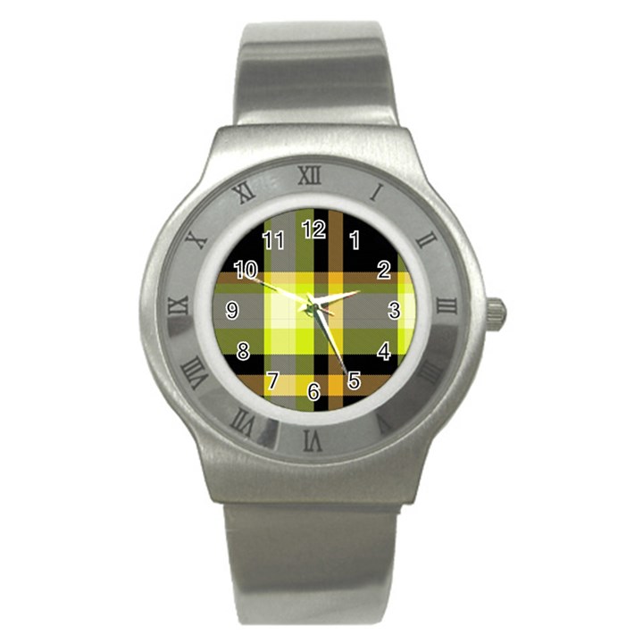 Tartan Pattern Background Fabric Design Stainless Steel Watch