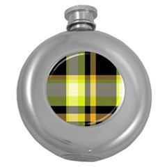 Tartan Pattern Background Fabric Design Round Hip Flask (5 oz)