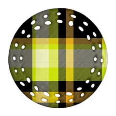 Tartan Pattern Background Fabric Design Ornament (Round Filigree)