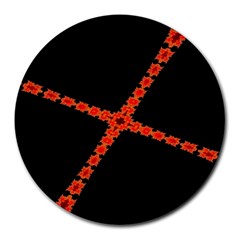 Red Fractal Cross Digital Computer Graphic Round Mousepads by Simbadda