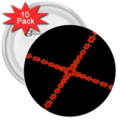 Red Fractal Cross Digital Computer Graphic 3  Buttons (10 Pack)  by Simbadda