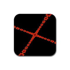 Red Fractal Cross Digital Computer Graphic Rubber Coaster (square) 