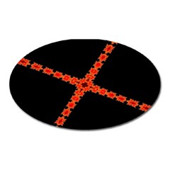 Red Fractal Cross Digital Computer Graphic Oval Magnet