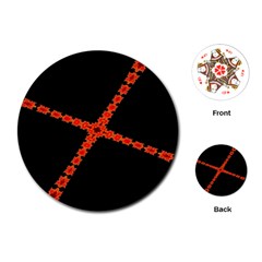 Red Fractal Cross Digital Computer Graphic Playing Cards (round)  by Simbadda