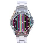 Stripes Colorful Multi Colored Bright Stripes Wallpaper Background Pattern Stainless Steel Analogue Watch Front