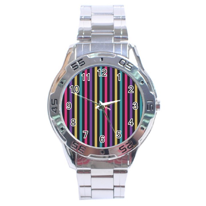 Stripes Colorful Multi Colored Bright Stripes Wallpaper Background Pattern Stainless Steel Analogue Watch