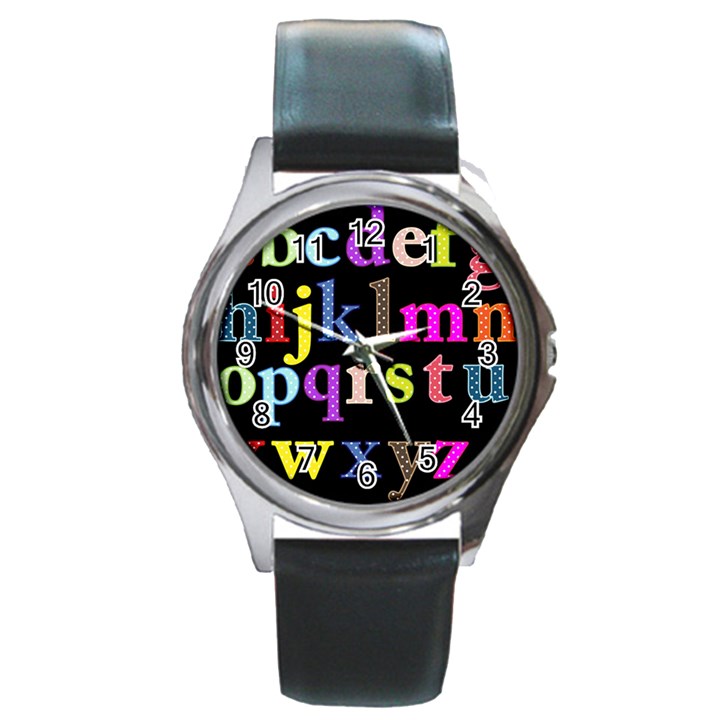 Alphabet Letters Colorful Polka Dots Letters In Lower Case Round Metal Watch