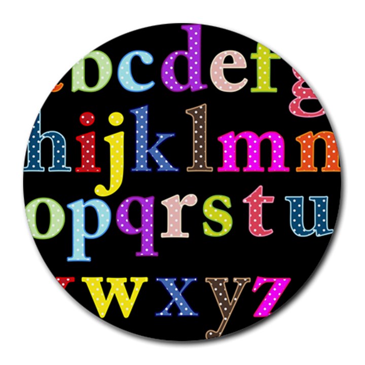Alphabet Letters Colorful Polka Dots Letters In Lower Case Round Mousepads