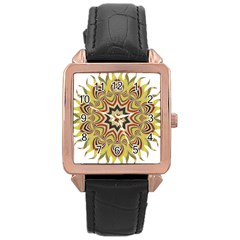 Abstract Geometric Seamless Ol Ckaleidoscope Pattern Rose Gold Leather Watch  by Simbadda