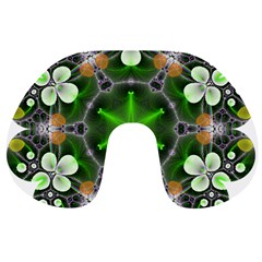 Green Flower In Kaleidoscope Travel Neck Pillows by Simbadda