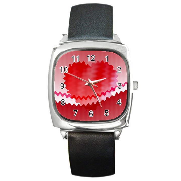 Red Fractal Wavy Heart Square Metal Watch